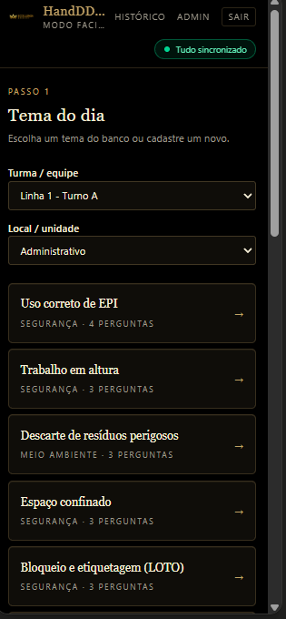 Seleção do tema do dia no HandDDSMA