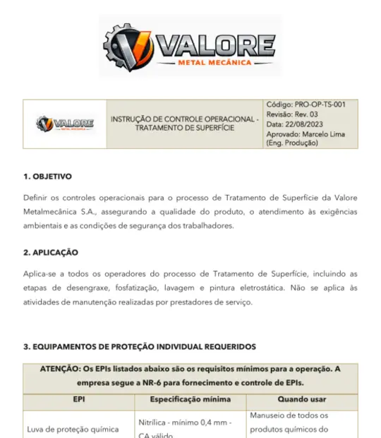 Recorte de um procedimento operacional estático